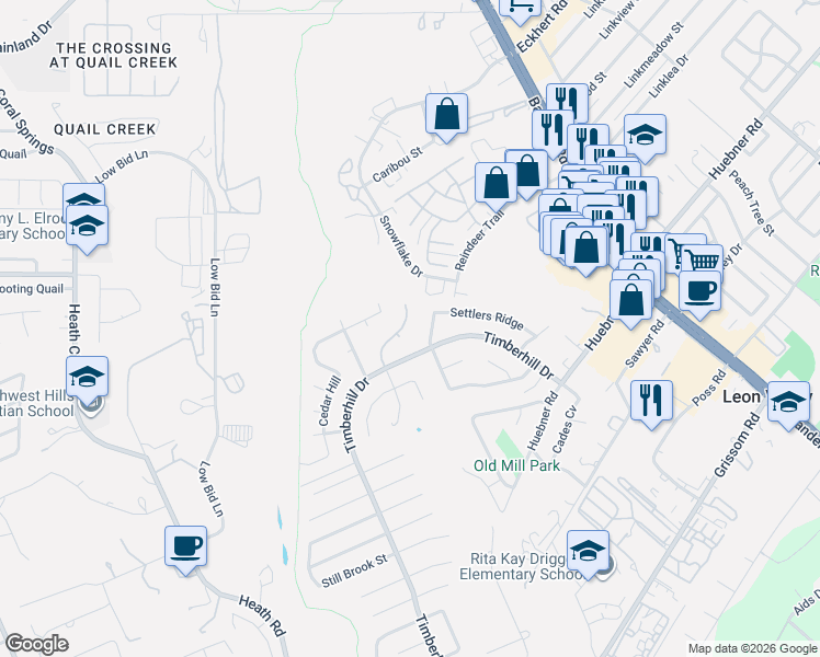 map of restaurants, bars, coffee shops, grocery stores, and more near 6746 Ambling Street in San Antonio