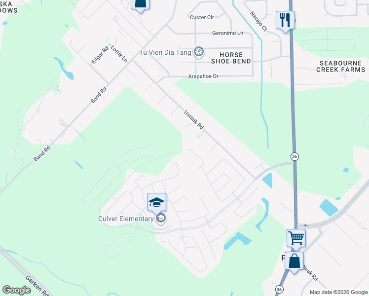 map of restaurants, bars, coffee shops, grocery stores, and more near 4202 Brightridge Drive in Rosenberg