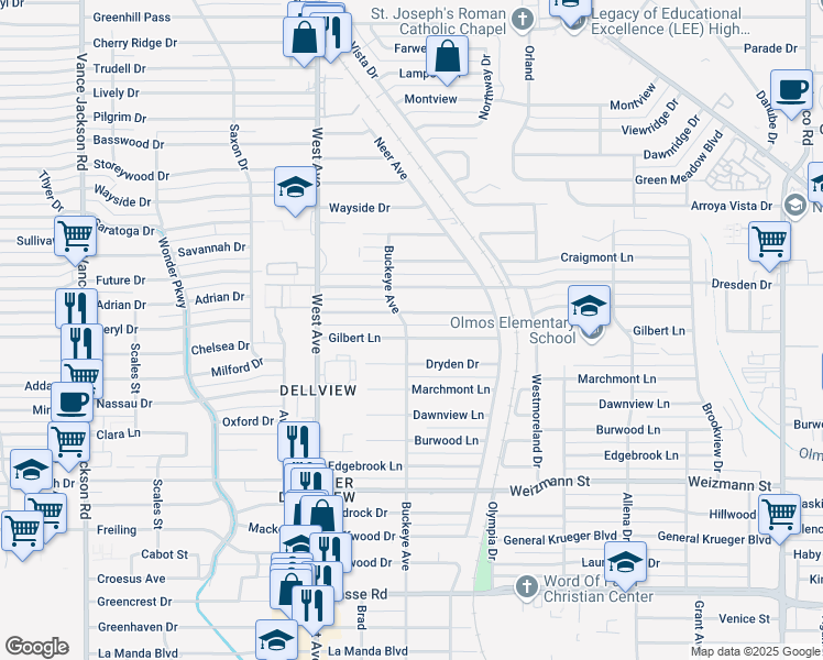 map of restaurants, bars, coffee shops, grocery stores, and more near in San Antonio
