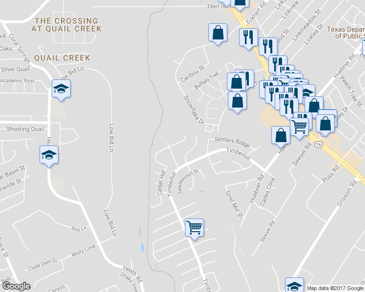 map of restaurants, bars, coffee shops, grocery stores, and more near 7408 Barryhill Street in San Antonio