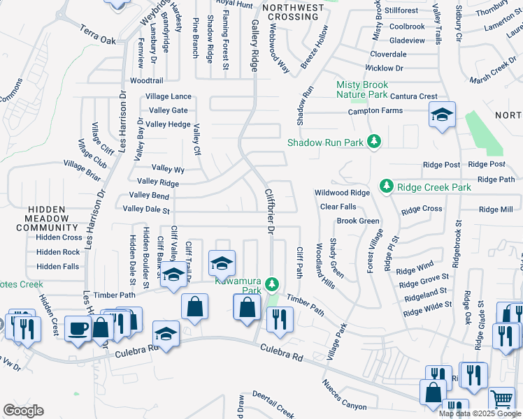 map of restaurants, bars, coffee shops, grocery stores, and more near 5902 Cliffbrier Drive in San Antonio