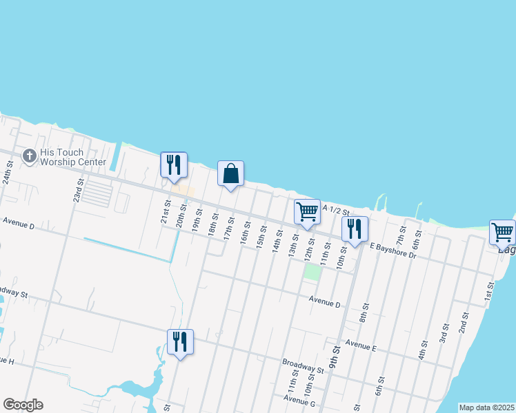 map of restaurants, bars, coffee shops, grocery stores, and more near 135 16th Street in San Leon