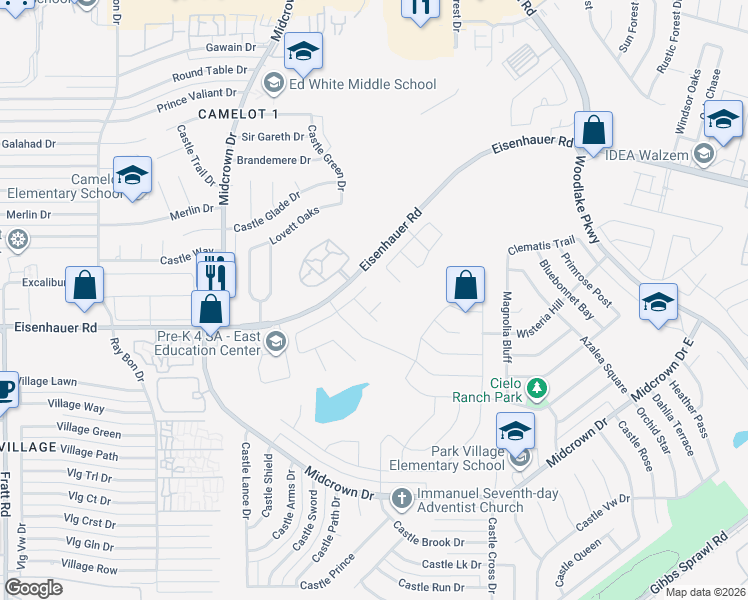 map of restaurants, bars, coffee shops, grocery stores, and more near 5611 Tranquil Dawn in San Antonio