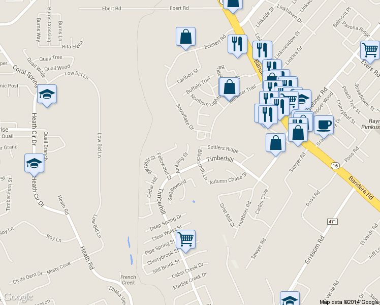 map of restaurants, bars, coffee shops, grocery stores, and more near 6746 Ambling Street in San Antonio