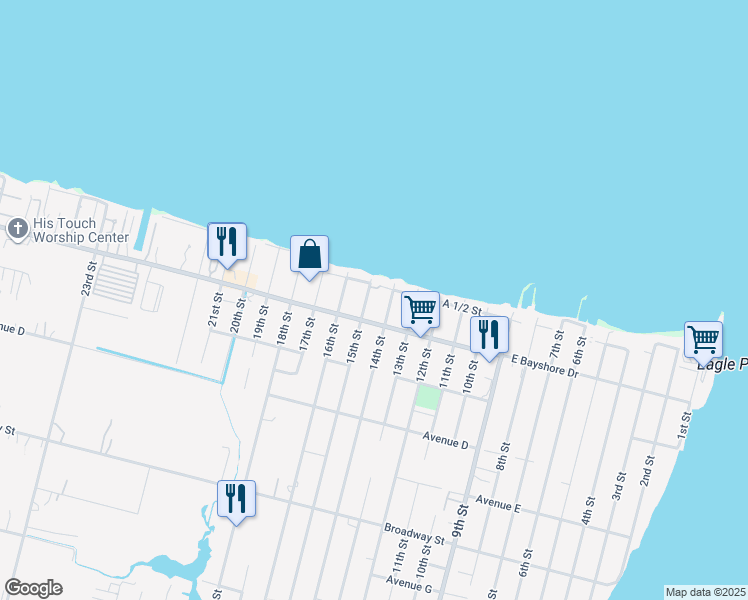 map of restaurants, bars, coffee shops, grocery stores, and more near 125 15th Street in San Leon