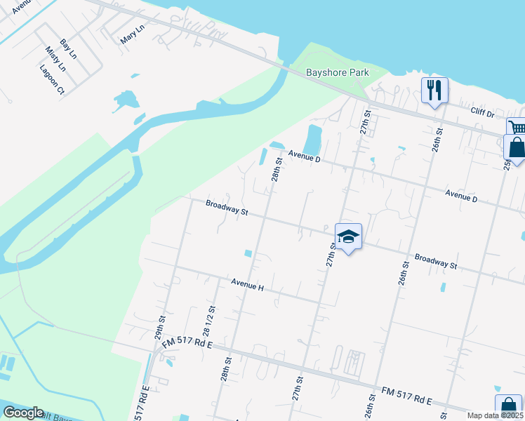 map of restaurants, bars, coffee shops, grocery stores, and more near 448 28th Street in San Leon
