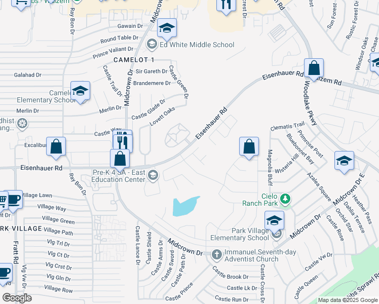 map of restaurants, bars, coffee shops, grocery stores, and more near 5611 Tranquil Dawn in San Antonio