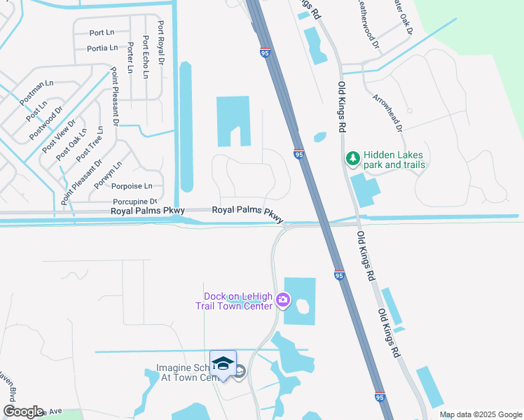 map of restaurants, bars, coffee shops, grocery stores, and more near 4225 Royal Palms Parkway in Palm Coast