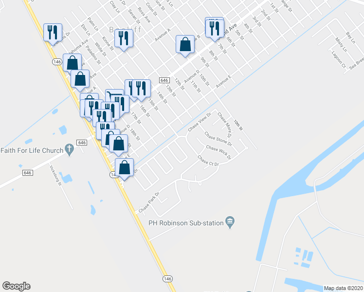 map of restaurants, bars, coffee shops, grocery stores, and more near 4819 Scott Reef Drive in Bacliff