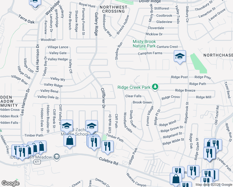 map of restaurants, bars, coffee shops, grocery stores, and more near 5902 Valley Wood in San Antonio