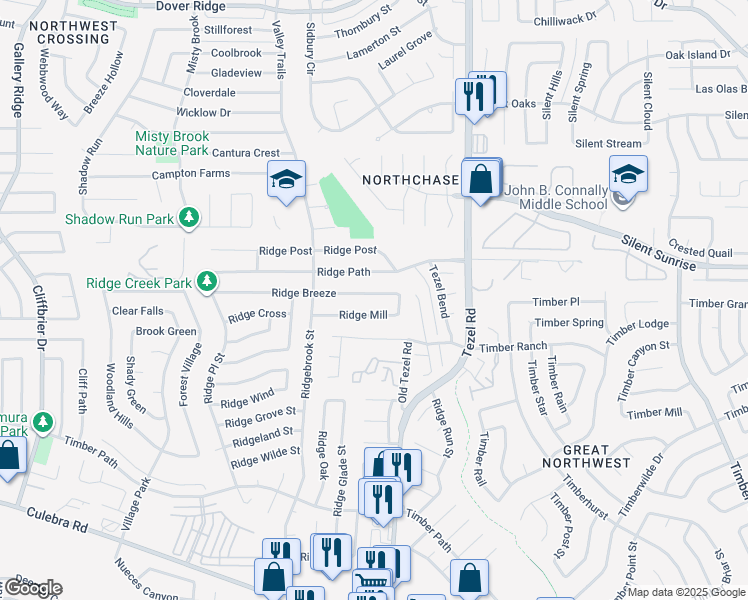 map of restaurants, bars, coffee shops, grocery stores, and more near 9135 Ridge Mill in San Antonio