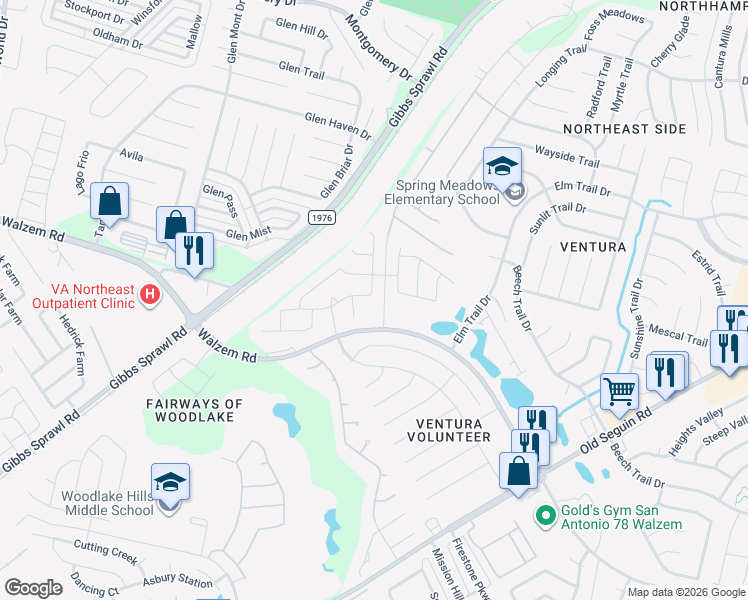 map of restaurants, bars, coffee shops, grocery stores, and more near 7206 Archers Coach in San Antonio