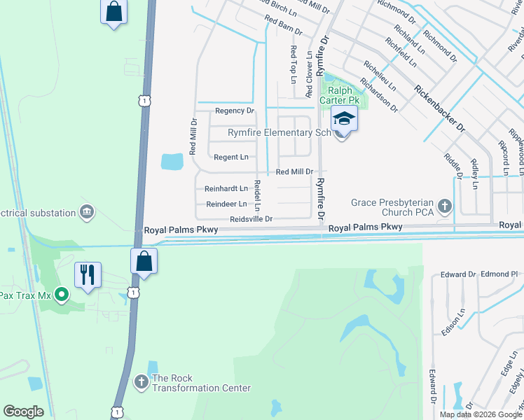 map of restaurants, bars, coffee shops, grocery stores, and more near 17 Reidel Lane in Palm Coast
