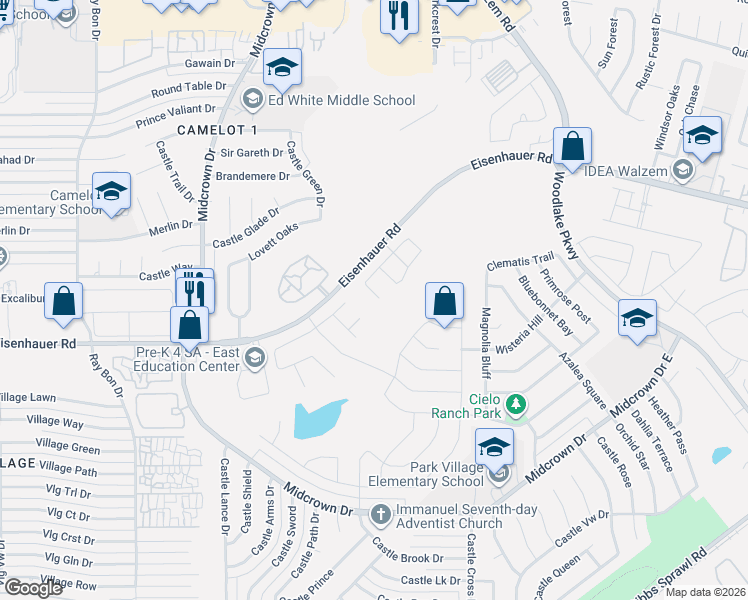 map of restaurants, bars, coffee shops, grocery stores, and more near 7346 Cinder Glen in San Antonio