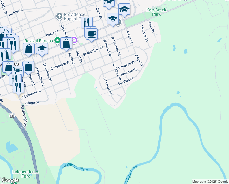 map of restaurants, bars, coffee shops, grocery stores, and more near 1329 South Rivercrest Drive in Gonzales