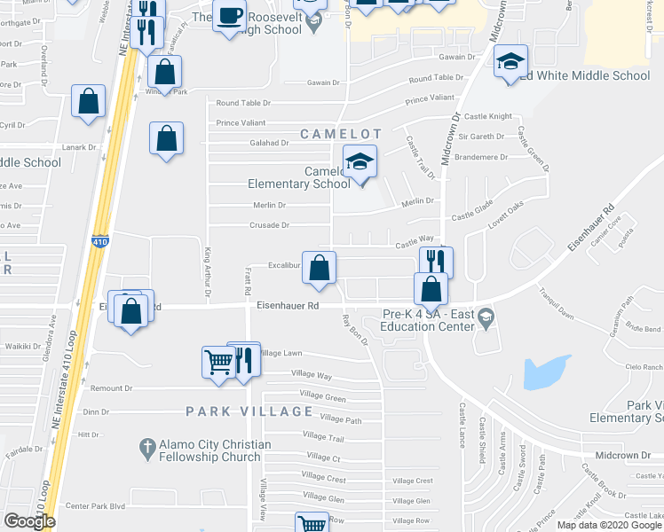 map of restaurants, bars, coffee shops, grocery stores, and more near 7298 Ray Bon Drive in San Antonio