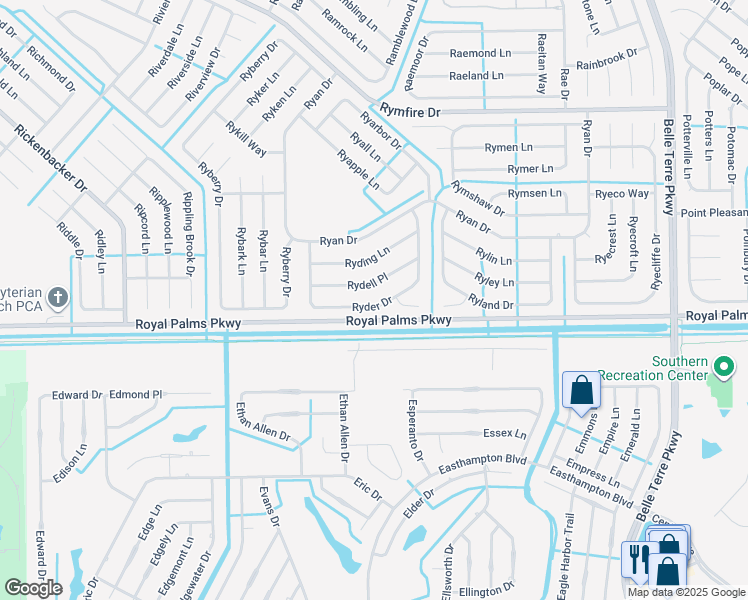 map of restaurants, bars, coffee shops, grocery stores, and more near 45 Ryder Drive in Palm Coast