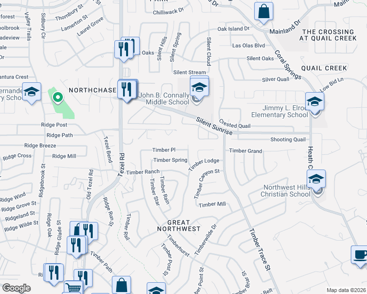 map of restaurants, bars, coffee shops, grocery stores, and more near 5707 Oak Harbor Drive in San Antonio