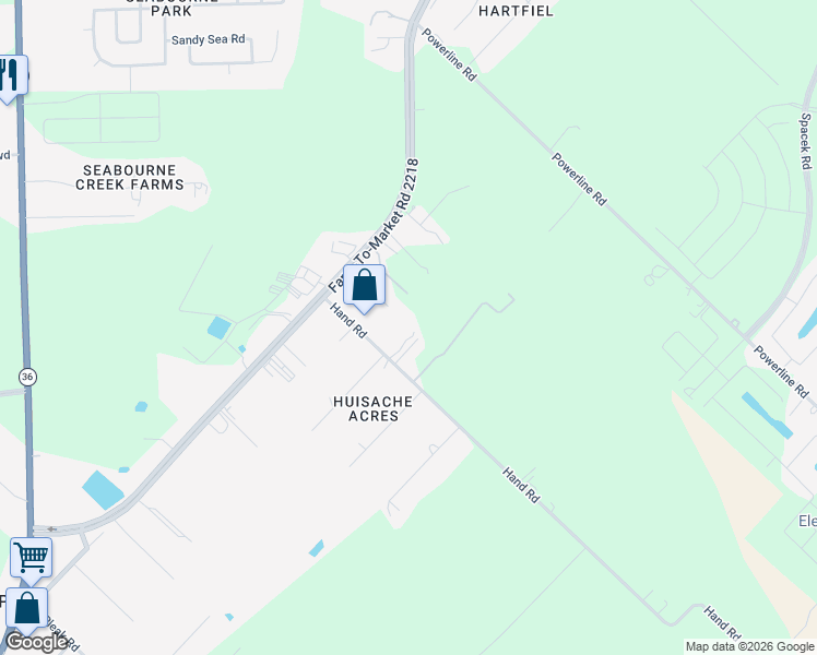 map of restaurants, bars, coffee shops, grocery stores, and more near 5515 FM 2218 Road in Richmond