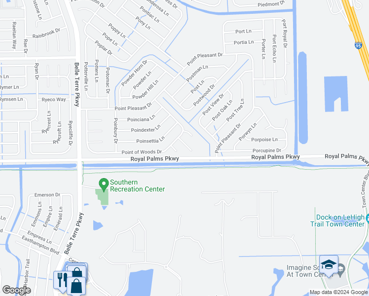 map of restaurants, bars, coffee shops, grocery stores, and more near 8 Poinfield Place in Palm Coast