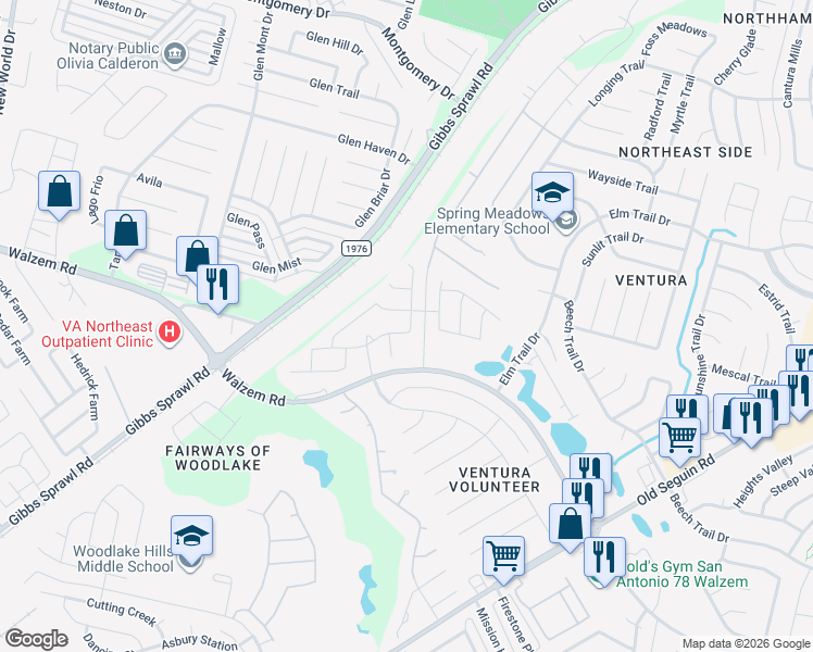 map of restaurants, bars, coffee shops, grocery stores, and more near 7439 Barrel Stage in San Antonio