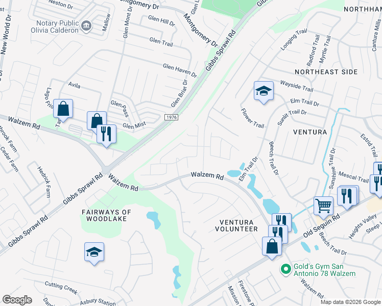 map of restaurants, bars, coffee shops, grocery stores, and more near 7322 Branching Peak in San Antonio