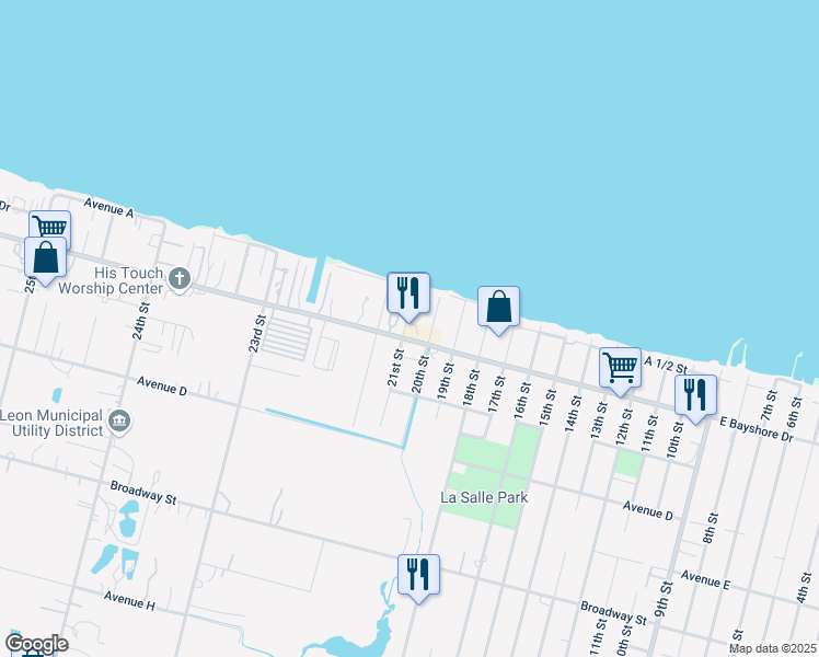 map of restaurants, bars, coffee shops, grocery stores, and more near 137 21st Street in San Leon