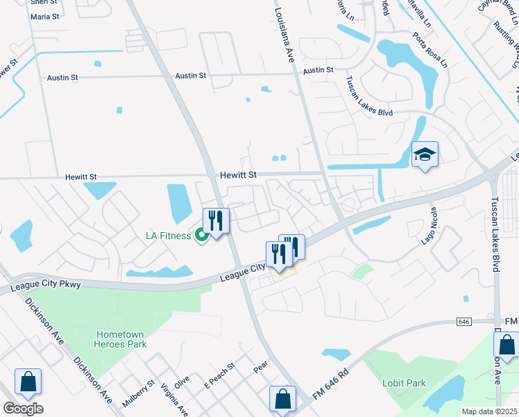 map of restaurants, bars, coffee shops, grocery stores, and more near 1805 South Egret Bay Boulevard in League City
