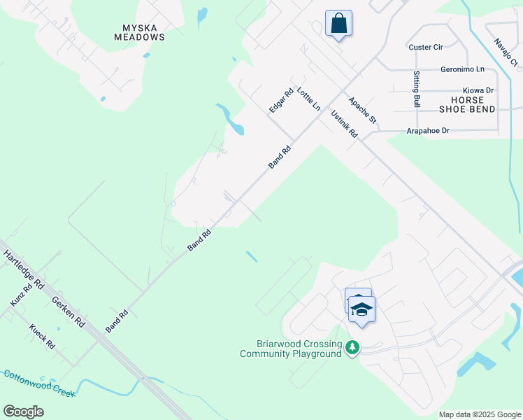map of restaurants, bars, coffee shops, grocery stores, and more near 3121 Band Road in Rosenberg