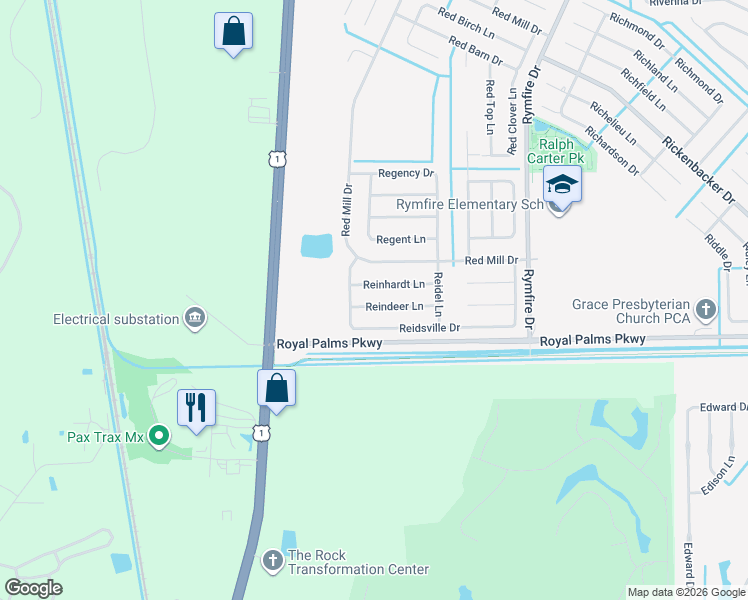 map of restaurants, bars, coffee shops, grocery stores, and more near 23 Reinhardt Lane in Palm Coast
