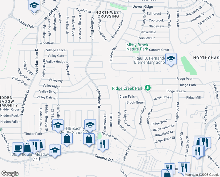 map of restaurants, bars, coffee shops, grocery stores, and more near 5938 Valley Wood in San Antonio