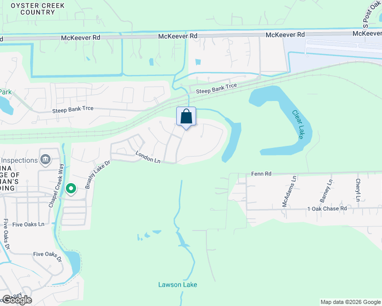 map of restaurants, bars, coffee shops, grocery stores, and more near 3210 London Lane in Missouri City