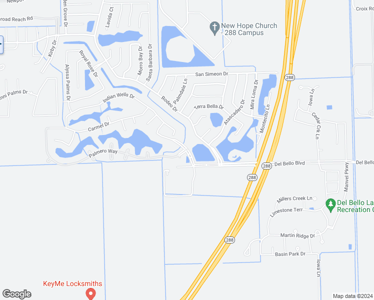 map of restaurants, bars, coffee shops, grocery stores, and more near 45 Rodeo Palms Boulevard in Manvel