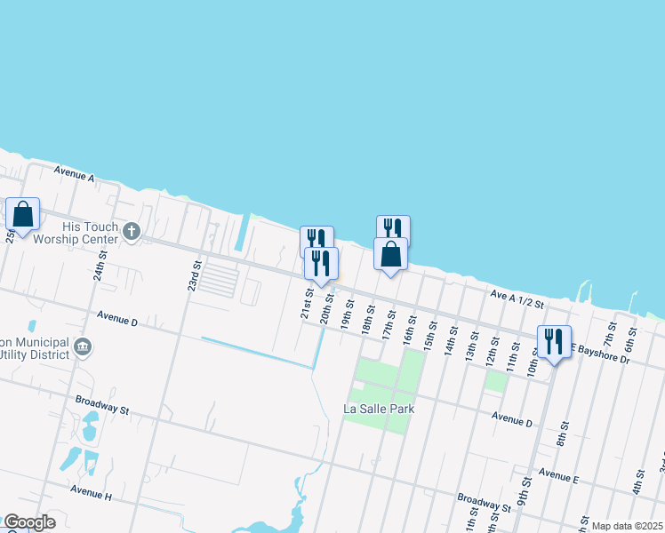 map of restaurants, bars, coffee shops, grocery stores, and more near 137 21st Street in San Leon