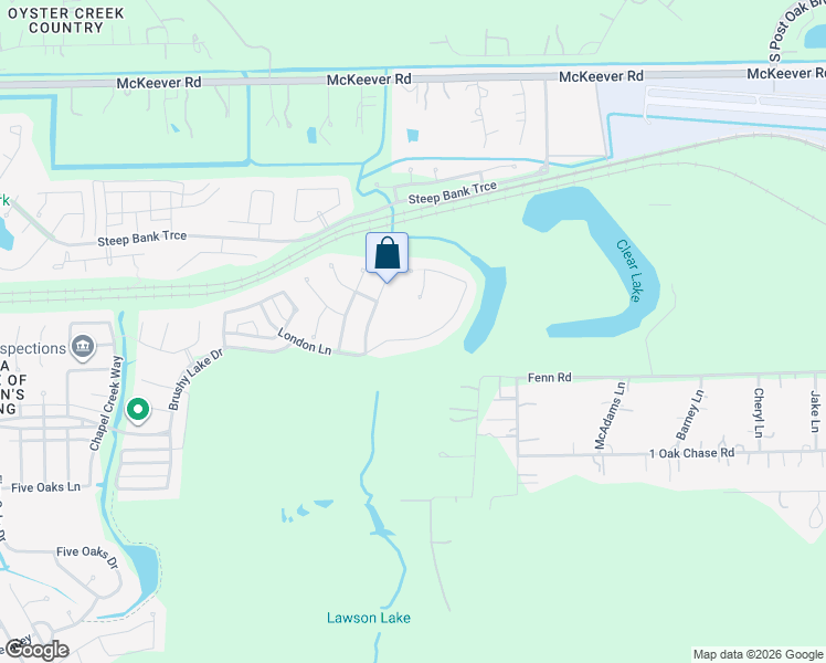 map of restaurants, bars, coffee shops, grocery stores, and more near 3210 London Lane in Missouri City