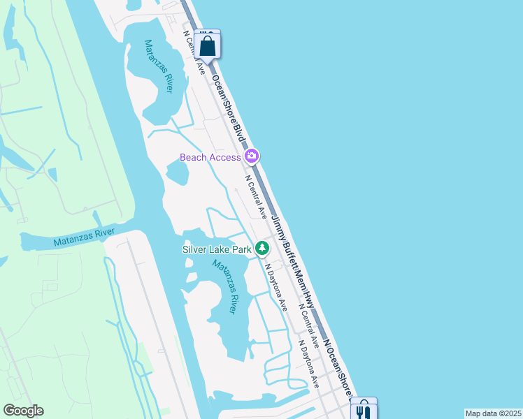 map of restaurants, bars, coffee shops, grocery stores, and more near 1744 North Central Avenue in Flagler Beach