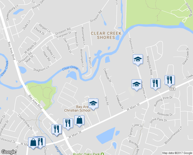 map of restaurants, bars, coffee shops, grocery stores, and more near 29 Ellis Road in League City