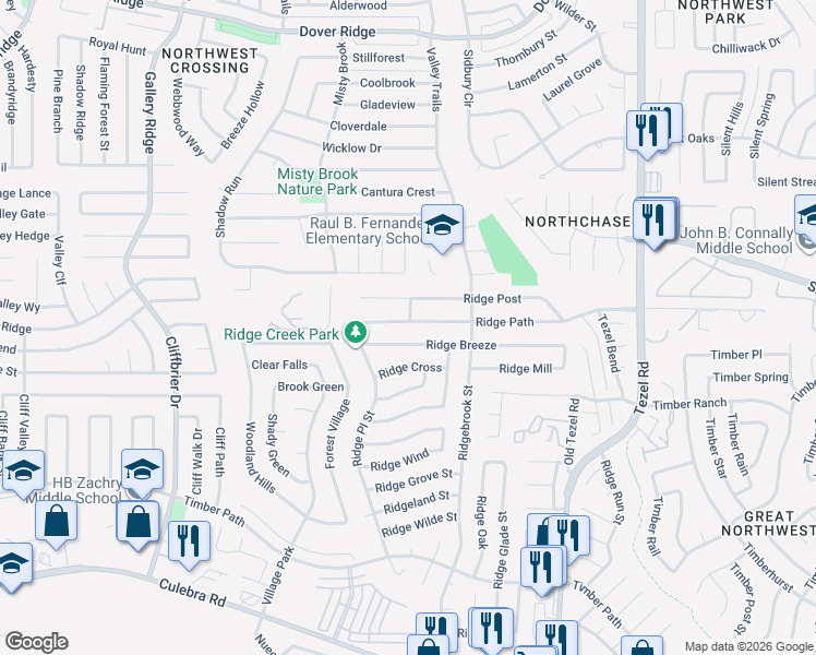 map of restaurants, bars, coffee shops, grocery stores, and more near 9254 Ridge Path in San Antonio