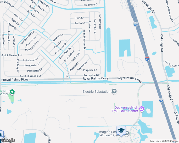 map of restaurants, bars, coffee shops, grocery stores, and more near 14 Porpoise Lane in Palm Coast