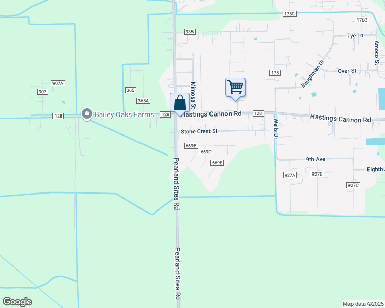 map of restaurants, bars, coffee shops, grocery stores, and more near 19036 County Road 669C in Alvin