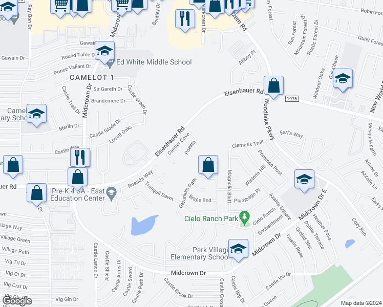 map of restaurants, bars, coffee shops, grocery stores, and more near 5918 Poesta in San Antonio