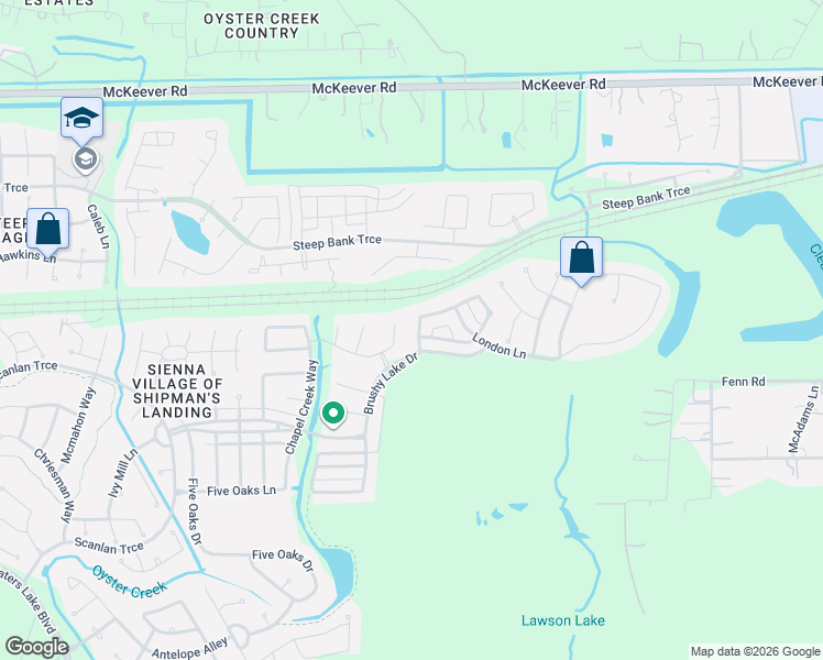 map of restaurants, bars, coffee shops, grocery stores, and more near 10622 Farmersville Fork in Missouri City