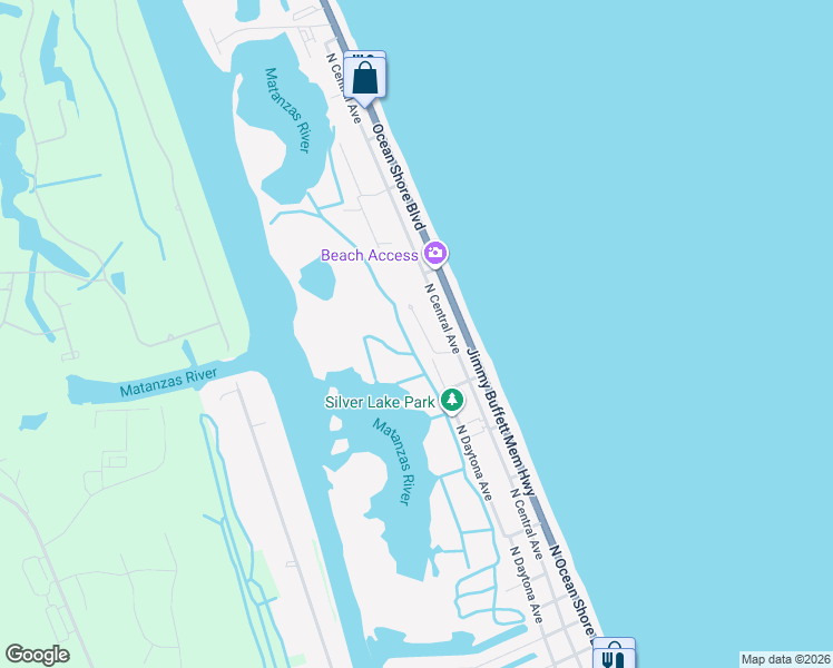 map of restaurants, bars, coffee shops, grocery stores, and more near 1743 Windsong Circle in Flagler Beach