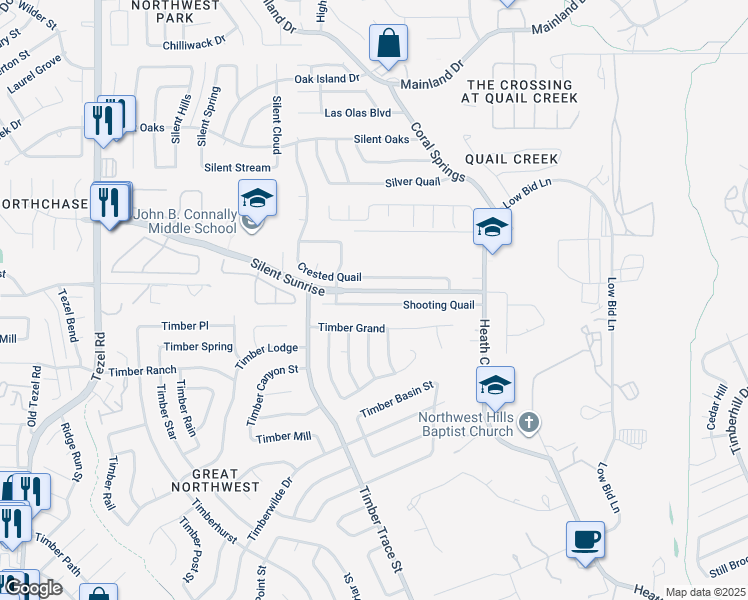 map of restaurants, bars, coffee shops, grocery stores, and more near 8419 Shooting Quail in San Antonio