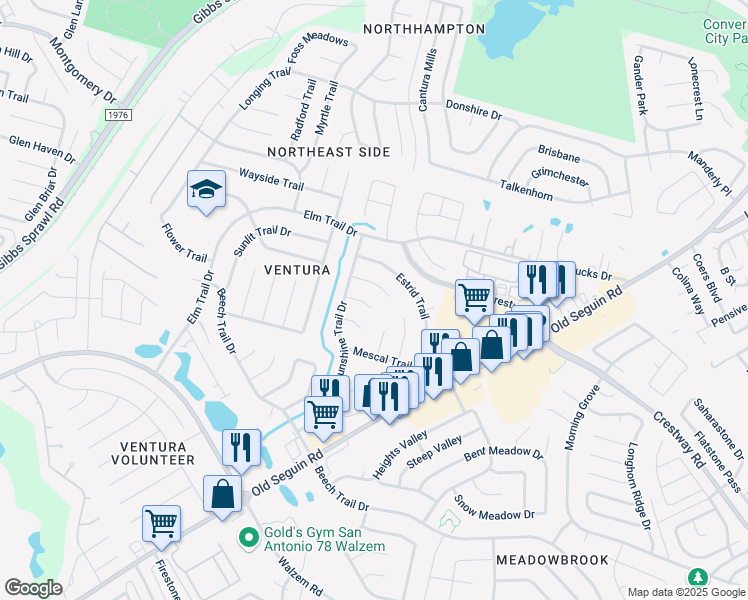 map of restaurants, bars, coffee shops, grocery stores, and more near 7311 Shadow Trail in San Antonio