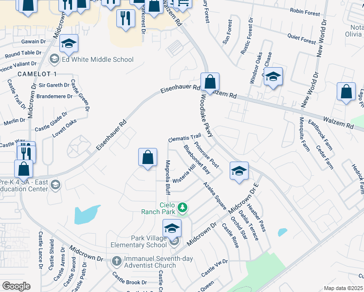 map of restaurants, bars, coffee shops, grocery stores, and more near 7459 Bluebonnet Bay in San Antonio