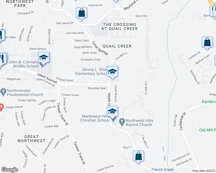 map of restaurants, bars, coffee shops, grocery stores, and more near 8203 Shooting Quail in San Antonio