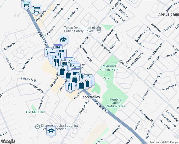 map of restaurants, bars, coffee shops, grocery stores, and more near 6607 Cloverbend St in San Antonio