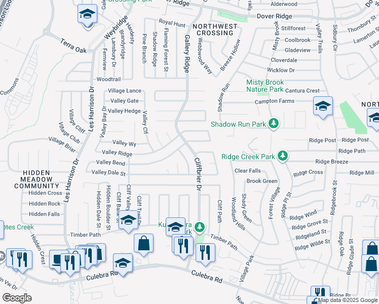 map of restaurants, bars, coffee shops, grocery stores, and more near 5938 Valley Branch Street in San Antonio