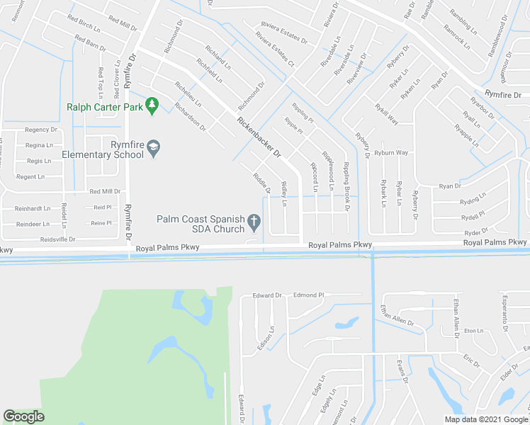map of restaurants, bars, coffee shops, grocery stores, and more near 28 Riddle Drive in Palm Coast